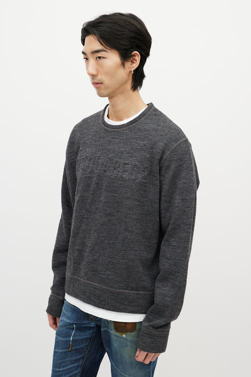 DSquared2 Grey Wool Embossed Logo Crewneck