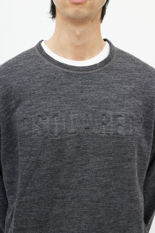 DSquared2 Grey Wool Embossed Logo Crewneck