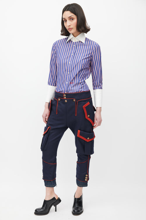 DSquared2 Navy 
Red Cropped Tapered Trouser