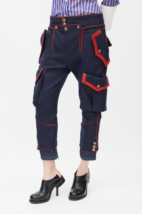 DSquared2 Navy 
Red Cropped Tapered Trouser