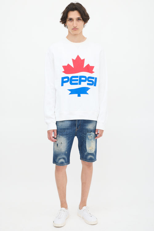 DSquared2 X Pepsi White 
Multicolour Logo Crewneck