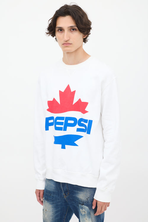 DSquared2 X Pepsi White 
Multicolour Logo Crewneck