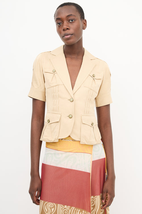 Diane von Furstenberg Beige Cargo Short Sleeve Blazer