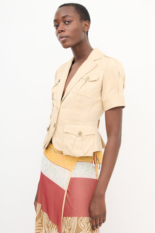 Diane von Furstenberg Beige Cargo Short Sleeve Blazer