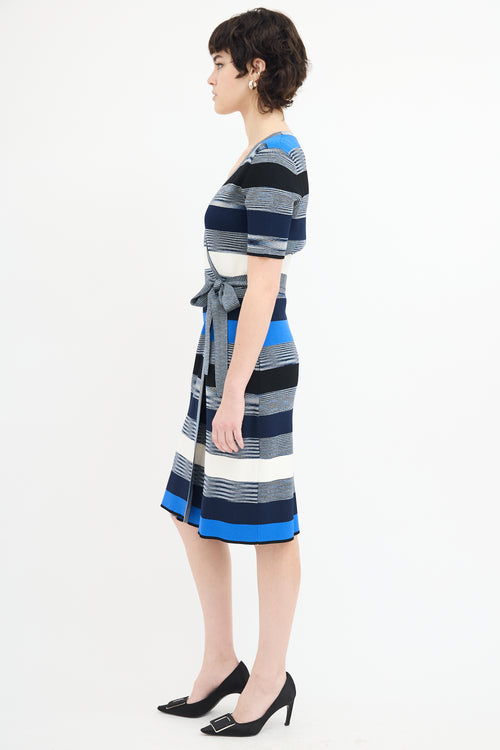 Diane von Furstenberg Blue 
Multi Knit Stripe Midi Wrap Dress