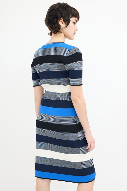 Diane von Furstenberg Blue 
Multi Knit Stripe Midi Wrap Dress