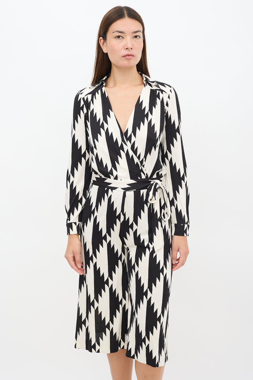 Black 
Cream Silk Abstract Wrap Jumpsuit