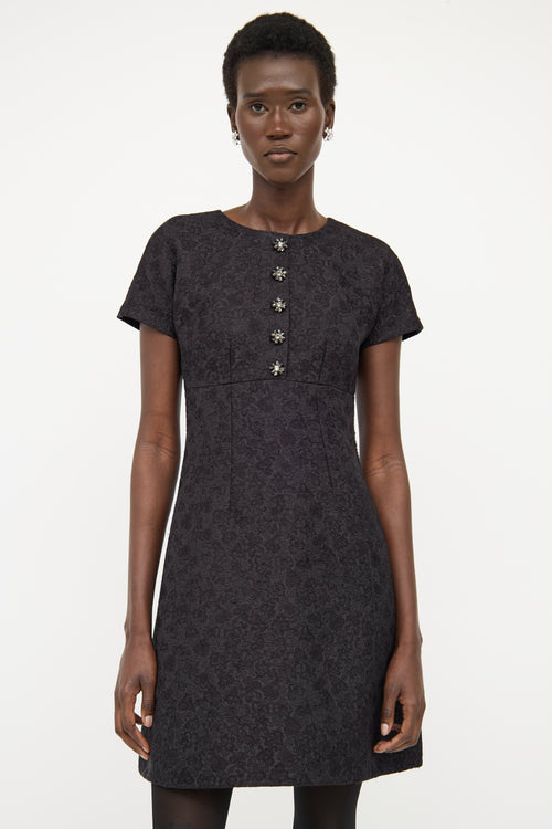 Dolce 
Gabbana Black Brocade Short Sleeve Dress