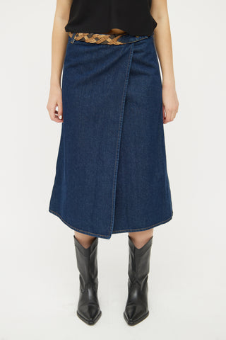 Dolce 
Gabbana Dark Wash Slit Denim Midi Skirt