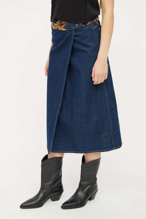 Dolce 
Gabbana Dark Wash Slit Denim Midi Skirt