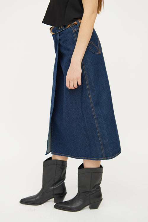 Dolce 
Gabbana Dark Wash Slit Denim Midi Skirt