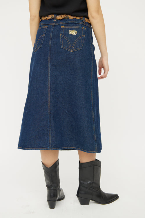 Dolce 
Gabbana Dark Wash Slit Denim Midi Skirt