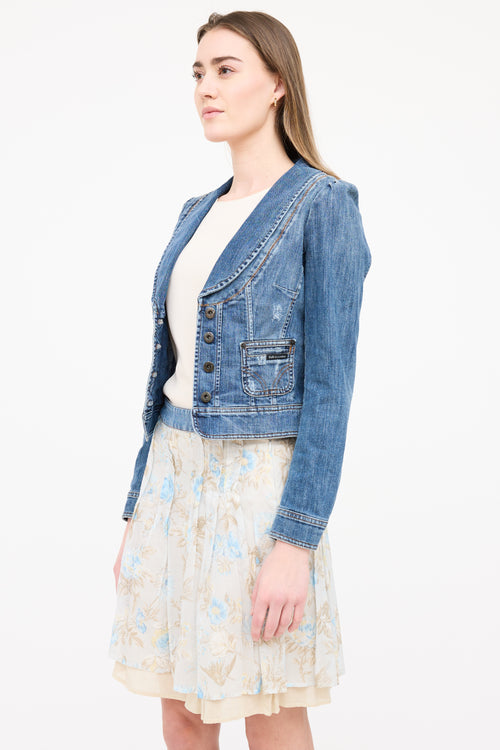 Dolce 
Gabbana Medium Wash Distressed Denim Blazer