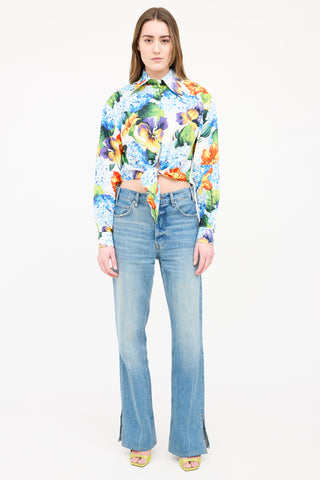 Dolce 
Gabbana Floral Poplin Cropped Tie Shirt