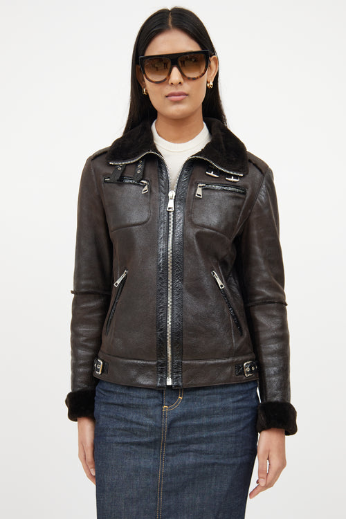 Dolce 
GabbanaBrown 
Black Leather Jacket