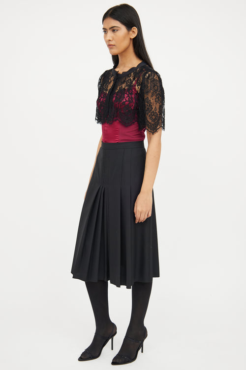 Dolce 
Gabbana Black Pleated Wool Silk Midi Skirt