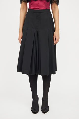 Dolce 
Gabbana Black Pleated Wool Silk Midi Skirt