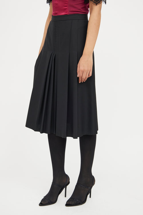 Dolce 
Gabbana Black Pleated Wool Silk Midi Skirt