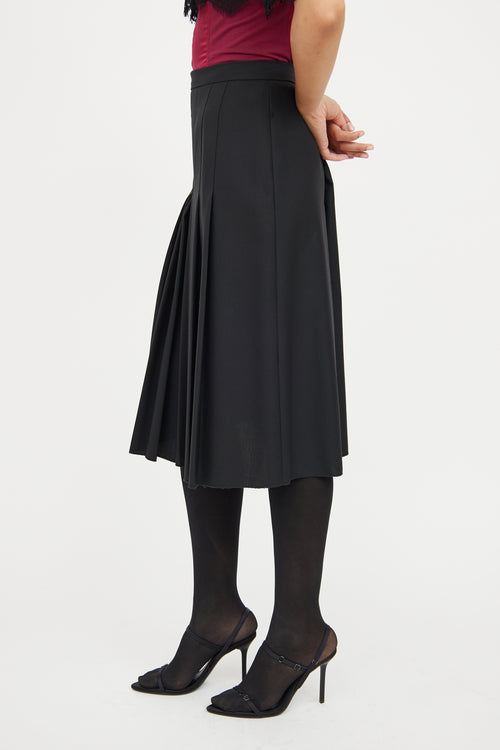 Dolce 
Gabbana Black Pleated Wool Silk Midi Skirt