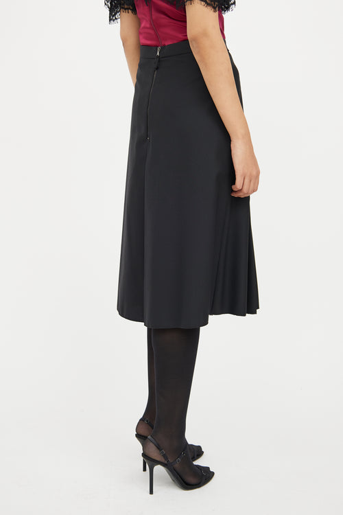 Dolce 
Gabbana Black Pleated Wool Silk Midi Skirt