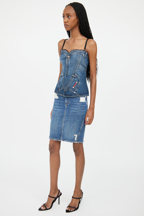 Dolce 
Gabbana Medium Wash Distressed Denim Skirt