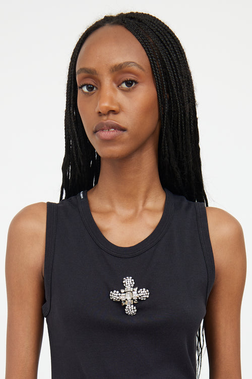 Dolce 
Gabbana Black 
Silver Jewel Cross Tank Top