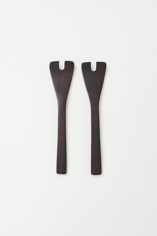 VSP Archive Dark Brown Wood 12.5" 2 Piece Salad Serving Utensils