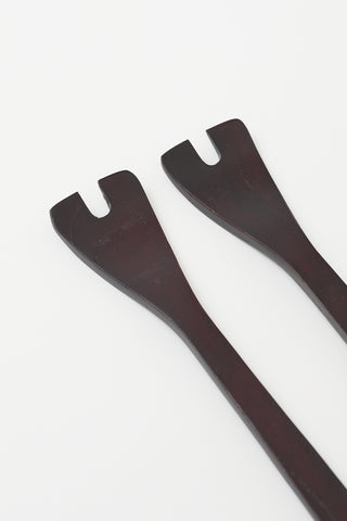 VSP Archive Dark Brown Wood 12.5" 2 Piece Salad Serving Utensils