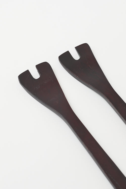 VSP Archive Dark Brown Wood 12.5" 2 Piece Salad Serving Utensils