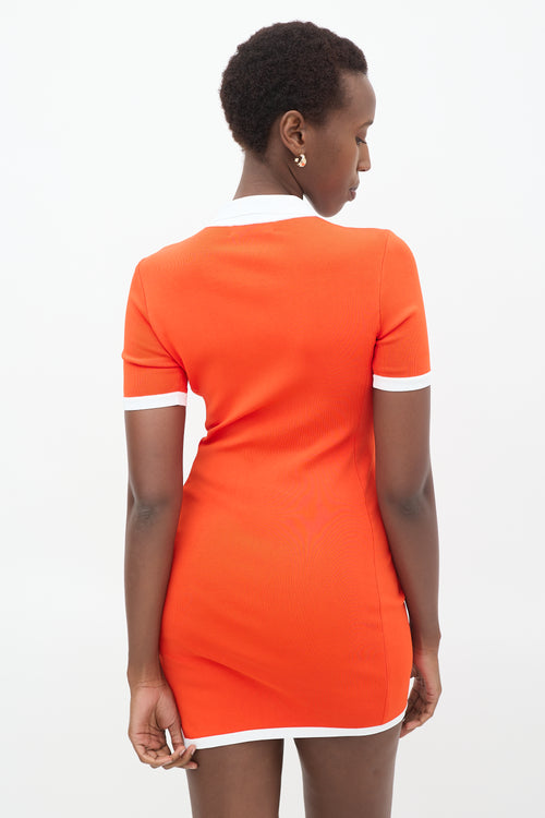 David Koma Orange 
White Asymmetric Polo Mini Dress