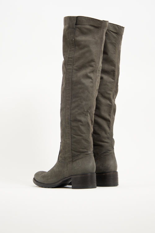 Davids Grey Leather Knee High Boot