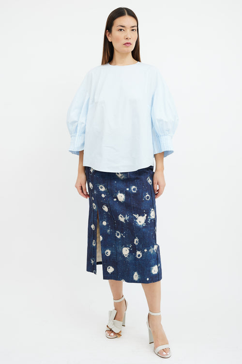 Delpozo Blue Poplin Pleated Sleeve Top