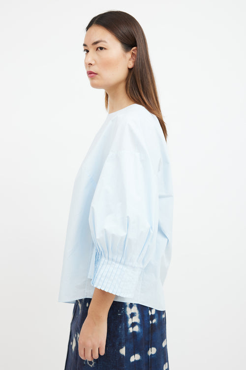 Delpozo Blue Poplin Pleated Sleeve Top