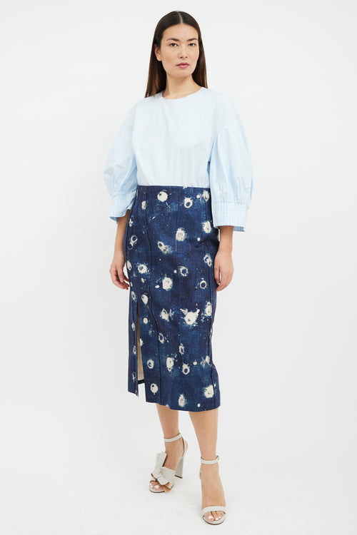 Delpozo Blue Poplin Pleated Sleeve Top