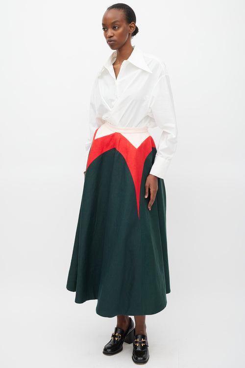 Delpozo SS 2015 Green Red 
Pink lLinen A-Line Skirt