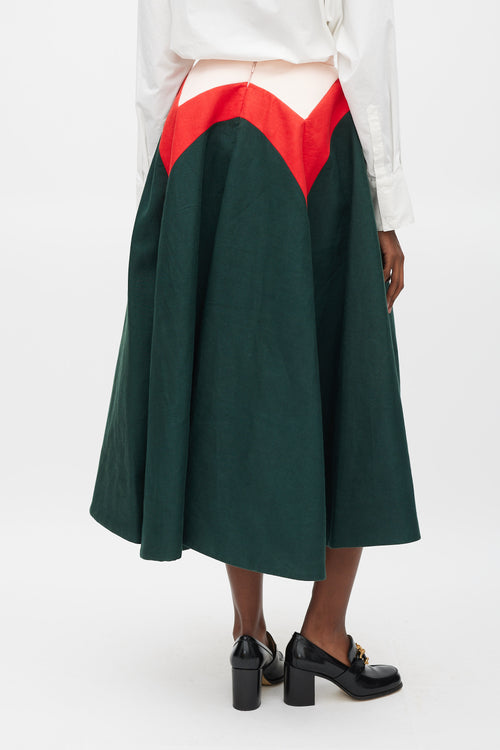 Delpozo SS 2015 Green Red 
Pink lLinen A-Line Skirt