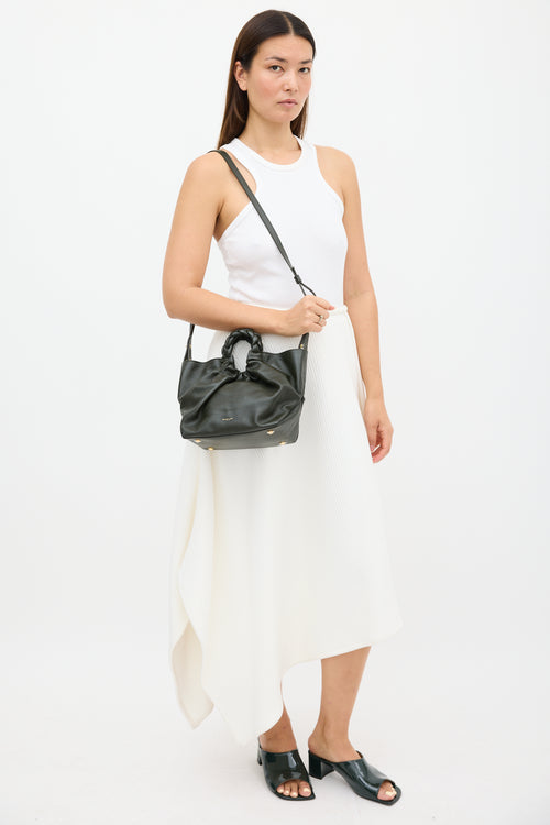 Demellier Green Leather Midi Los Angeles Tote Bag