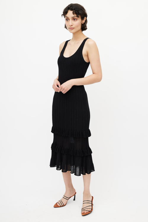 Derek Lam Black Ribbed 
Ruffle Dress