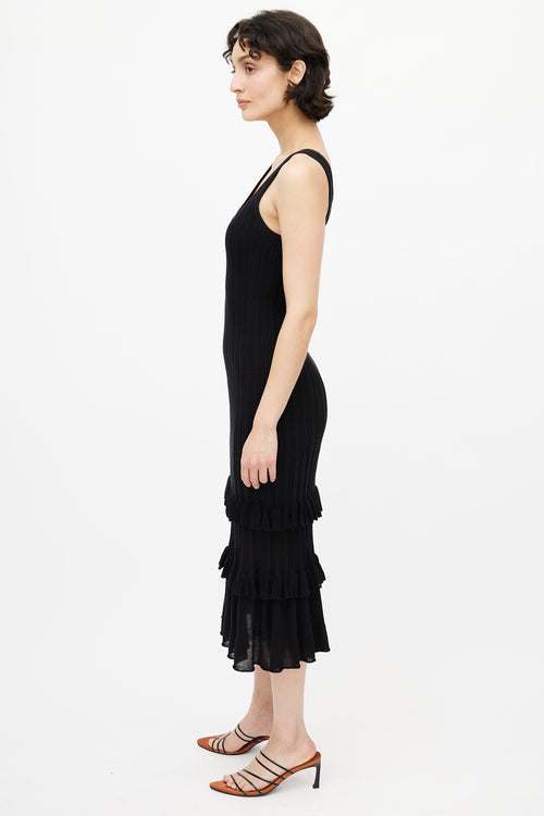 Derek Lam Black Ribbed 
Ruffle Dress