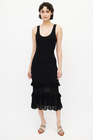 Derek Lam Black Ribbed 
Ruffle Dress