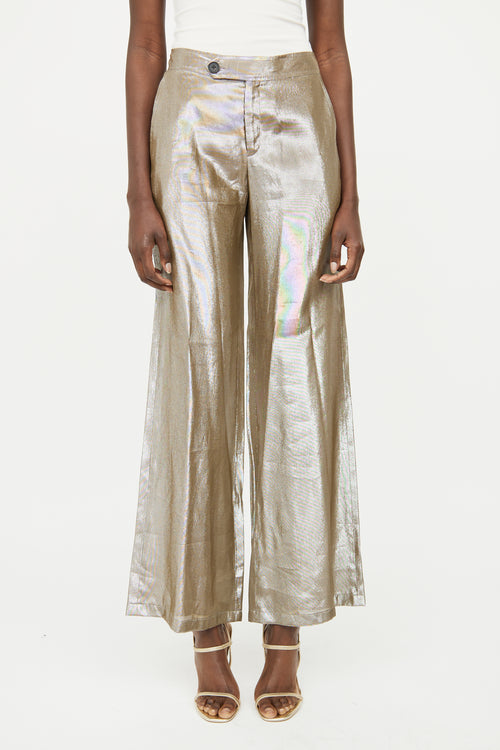 Derek Lam Crosby Beige Silk Metallic Pant