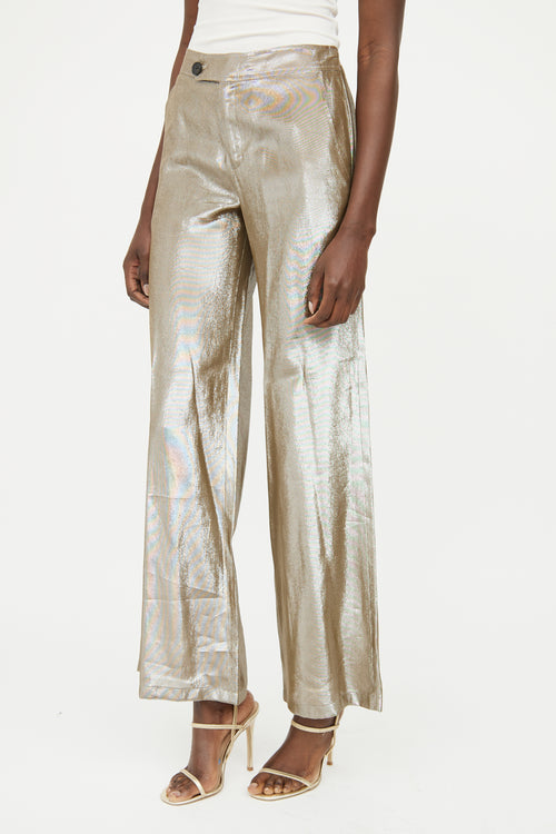 Derek Lam Crosby Beige Silk Metallic Pant