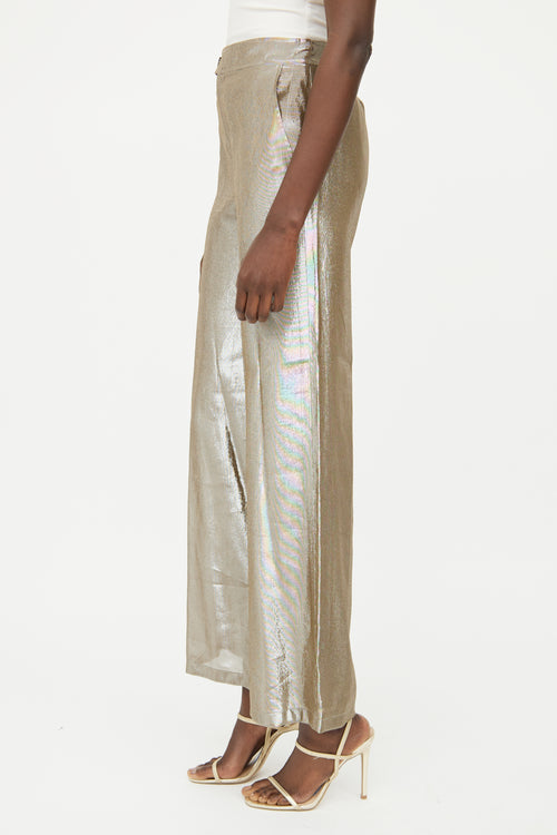 Derek Lam Crosby Beige Silk Metallic Pant