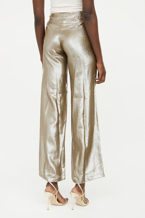 Derek Lam Crosby Beige Silk Metallic Pant