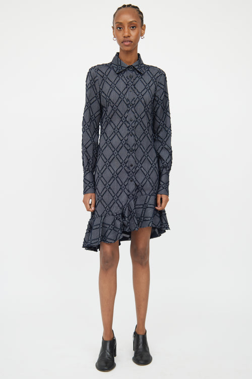 Derek Lam Navy Textured Button Front Shirt Dress