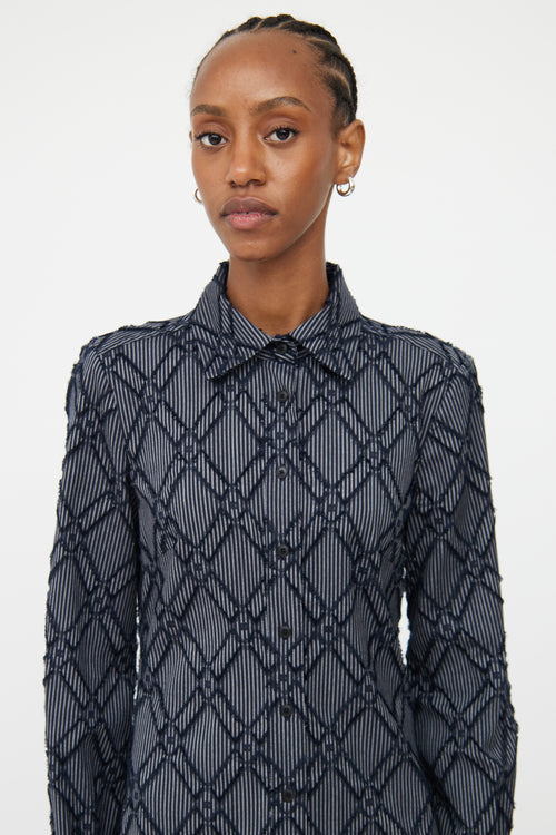 Derek Lam Navy Textured Button Front Shirt Dress