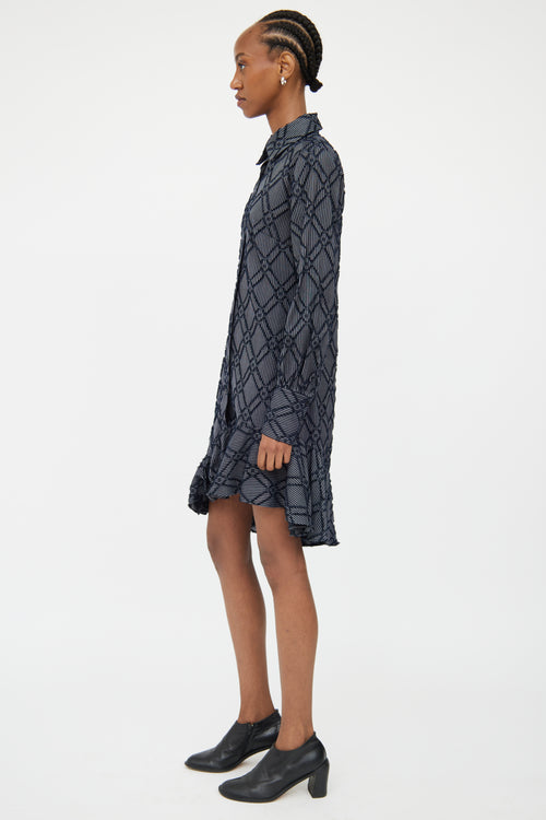 Derek Lam Navy Textured Button Front Shirt Dress