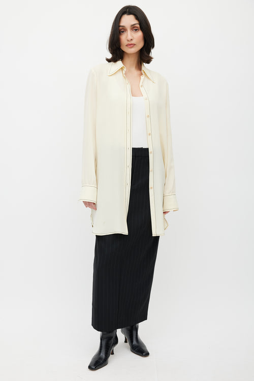 Derek Lam Cream Silk Long Button Up Top