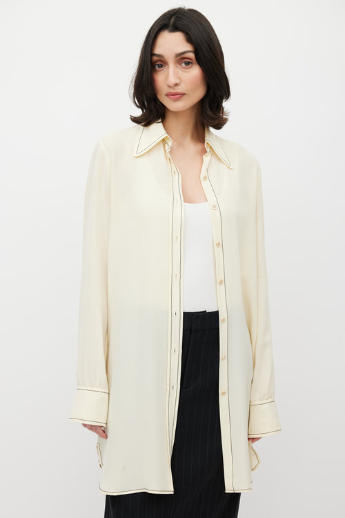 Derek Lam Cream Silk Long Button Up Top