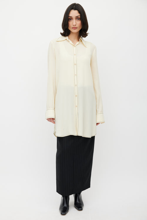 Derek Lam Cream Silk Long Button Up Top